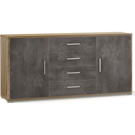 Credenza Noce Nero Mobile 2 Ante 4 Cassetti Contenitore Buffet Tv Soggiorno (1/2)