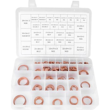 Set mit 568 flachen Kupferscheiben in 30 Größen, inklusive Aufbewahrungsbox aus Kunststoff (1/5)