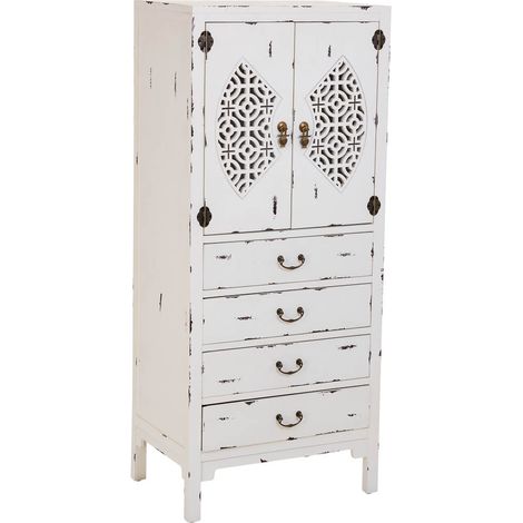 Armario de madera con 4 cajones y 2 puertas blanco 60x40x140h cm (1/5)