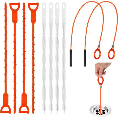 10 Pièces Brosse de Furet Deboucheur, Deboucheur Canalisation, Plomberie Deboucheur Douche, Flexible Brosse Nettoyage Deboucheur Canalisation, Goupillon pour Salles de Bains, Baignoires (1/5)