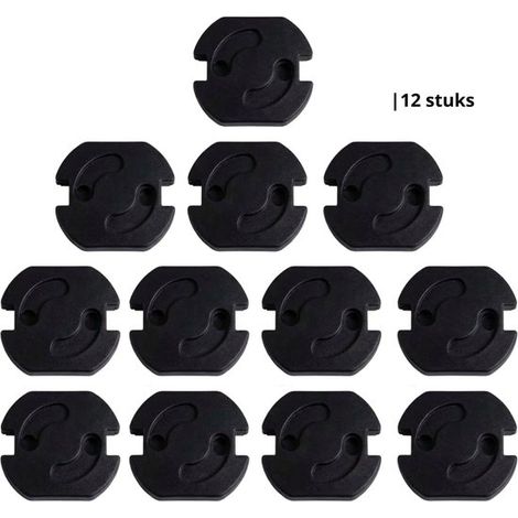 Lot de 12 caches-prises autocollants - Sécurité enfant et bébé - Protection prise électrique - Noir (1/5)