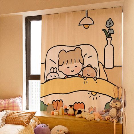 Rideau adhésif occultant à motif dessin animé mignon, fermeture velcro, idéal pour la chambre à coucher. Dimensions : 100 cm de largeur x 150 cm de hauteur. (1/5)