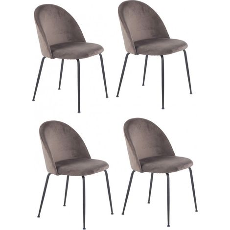 Lot 4 chaises marron en velours et pieds métal noir - FARA (1/5)