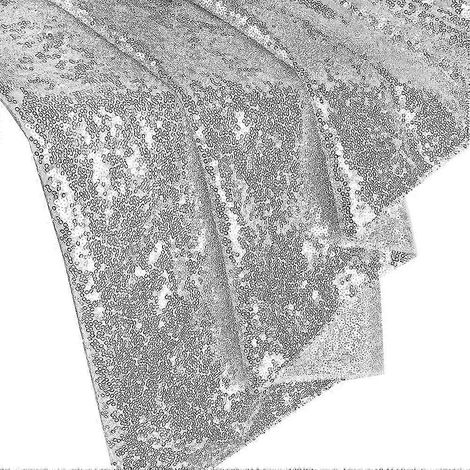 Jupe de table de 1,80 m compatible avec les tables rondes, rectangulaires et carrées. Nappe à paillettes idéale pour les anniversaires, les réunions de famille et les fêtes prénatales. Argent RK. (1/5)