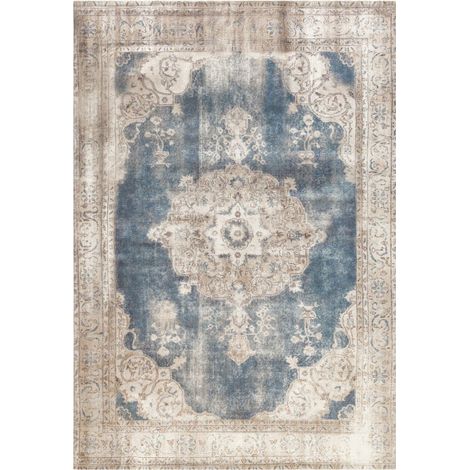 Tapis Imprimé Antique "Vintage" Beige & Bleu 140 x 200 cm (1/4)
