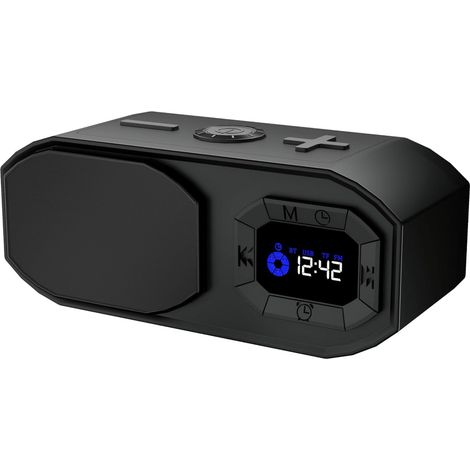2-in-1 Bluetooth-Lautsprecher mit Wecker, 24 Stunden Akkulaufzeit, USB-C-Ladeanschluss, großem Lautsprecher, klarem Display, Geschenkidee (Schwarz) (1/5)