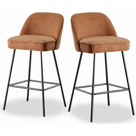 Jymtom – Lot de 2 tabourets de bar en métal – Hauteur d'assise 75cm – Dossier rembourré et coussin à ressorts – Chaises de comptoir pour cuisine