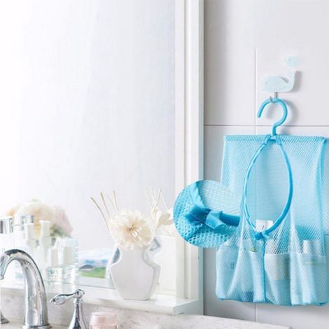 Sacchetto porta abiti blu, cestino portaoggetti con ganci per appendere. (1/4)