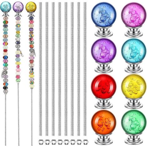 DIY jardin Beaded Stakes Wands kit Include 8 pièces 8 32 pouces 12 pouces Threaded Rods 8 pièces Hex écrous et 8 Diamond (1/5)