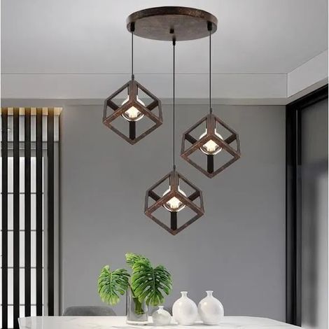 Yowei Rétro Suspension Luminaire Industrielle en Métal Rouillé Lustre Plafonnier en Carré Style Vintage pour Salon Chambre Cafe Bar (1/5)
