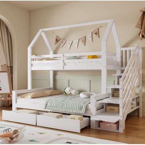 Cama litera infantil con cajones y escalera OKMYHOME (1/5)
