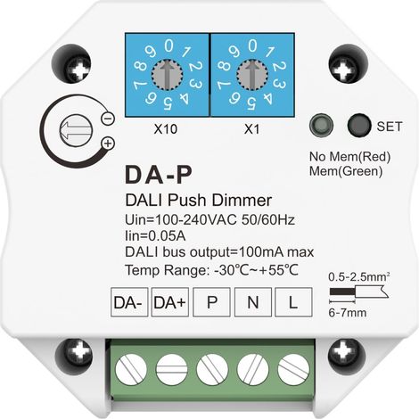 Master Dimmer DALI Push DA-P Controller Universale con Pulsante 230V Dimmer LED Bus DALI Alimentatore Integrato Controllo ON/OFF e Regolazione Luce