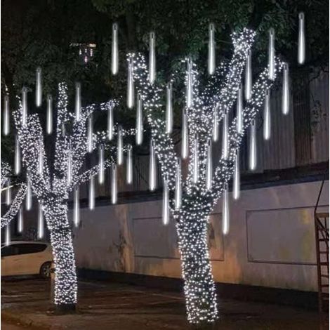 192 LED Fairy Lights with Solar Lights, Meteor Shower Tree Lights for Wedding, Party, Christmas, Garden Decoration, Outdoor Lighting (Cool White) (1/5)