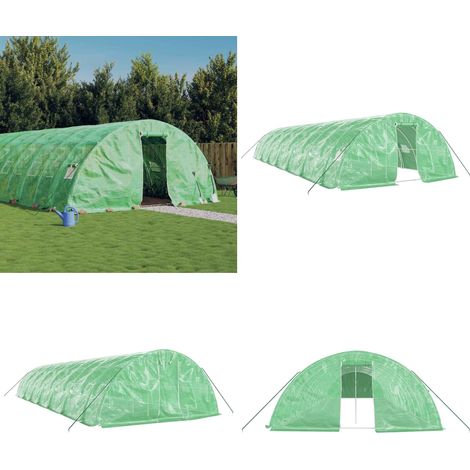 Serre avec cadre en acier vert 70 m² 14x5x2,3 m - Serre De Jardin - Abri Jardin - Tunnel De Jardin - Potager Extérieur - Espace De Culture - Home & Living