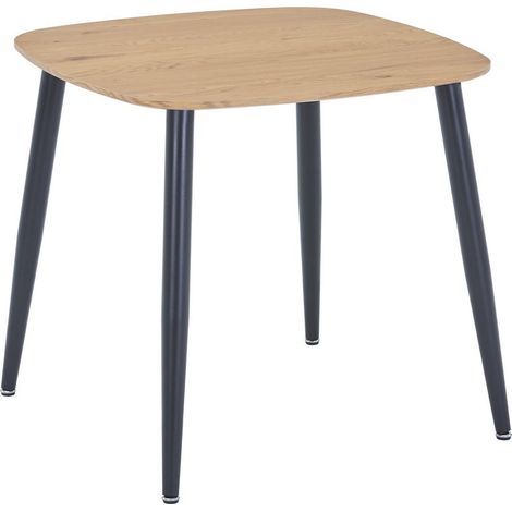 Square Dining Table with Light Oak Effect Top and Black Tapered Legs - MDF/Metal - L80 x W80 x H75 cm - Flat Packed