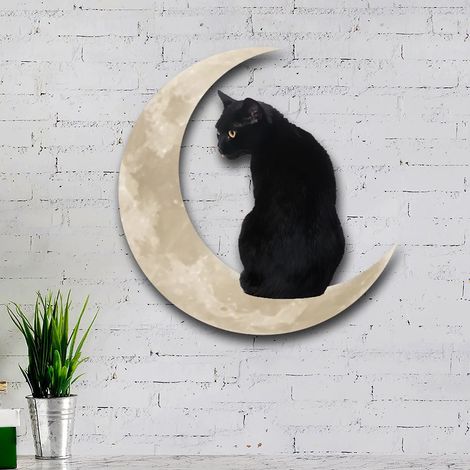 Metallene Wanddekoration für Zuhause, Anhänger mit Mond und schwarzer Katze, Wandpaneel für den Innenbereich, farbenfroh, 30 x 30 cm, verpackt (1/5)