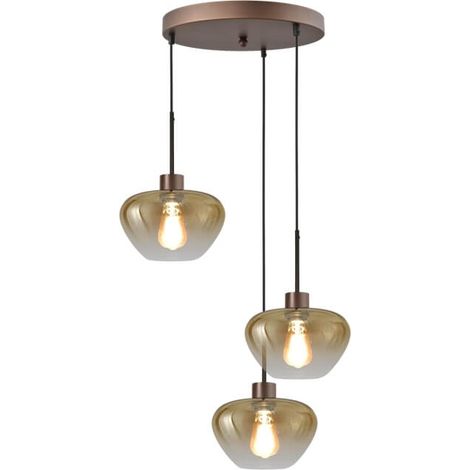 Suspension 3 lumières Genua marron avec 3x verre doré Ø 24cm - 2972-15-15-35-3-24 (1/3)