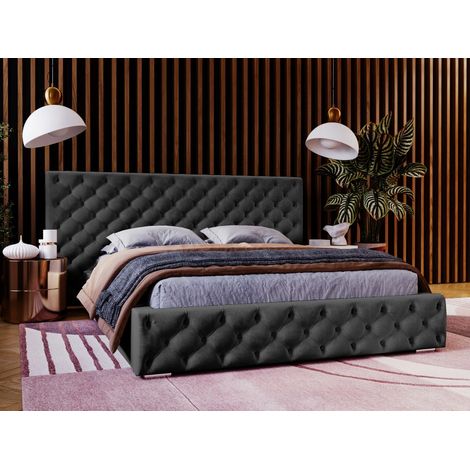 Lit rembourré avec rangement 120x200 velours noir Madera (1/3)
