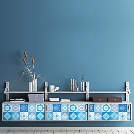 Stickers décoration Meuble - Sticker adhésif Cuisine Salon - 30 STICKERS CARREAUX DE CIMENT MEUBLE SUZIA - 30stickers10x10cm (1/5)