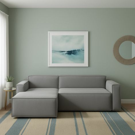Dmora - Sofá fijo Dcagnan, Gran Sofá modular de 2 plazas península izquierda, 100% Made in Italy, Sofá moderno en tela, Cm 240x170h70, Gris (1/5)