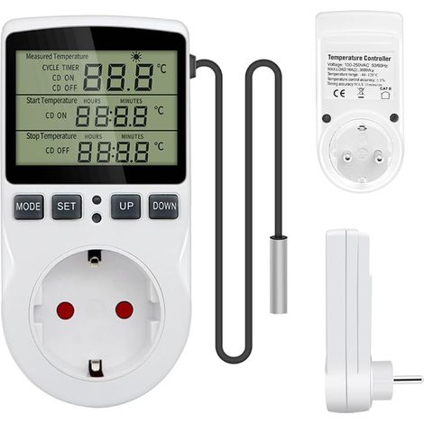 230 V 16 A digitale Thermostat-Steckdose mit Timer-Sensor, Tag/Nacht-Temperaturregler, digitale Thermostat-Steckdose für Gewächshaus, Heizung, Kühlung, Temperaturschalter für Terrarium-Thermostat