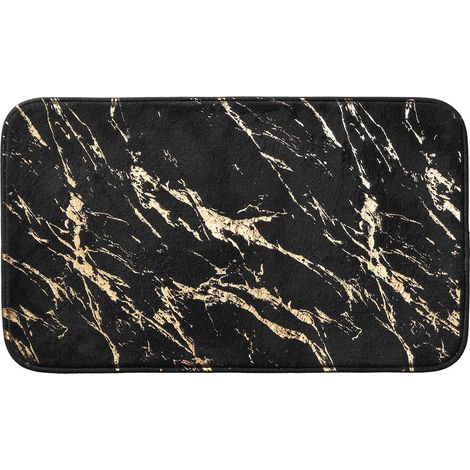 Tapis de Bain Imprimé "Aquamarbre" 45x75cm Noir & Or