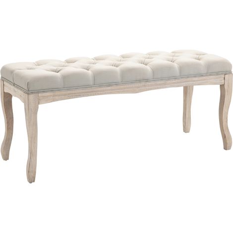Sitzbank Polsterbank mit Leinen-Bezug Bettbank mit Holzrahmen, Schuhbank für Schlafzimmer, Wohnzimmer, Flur 110 x 40 x 48 cm Beige