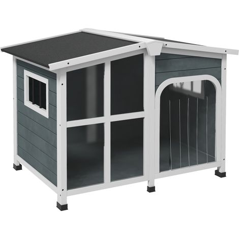 Cuccia per Cani Taglia Media da Esterno con Tetto Apribile 101x66,5x70,5 cm in Legno Grigio (1/5)