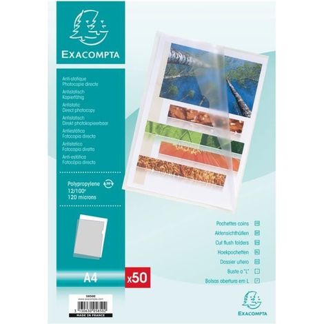 EXACOMPTA 50 Pochettes coin A4 Polypropylène lisse 12x100e