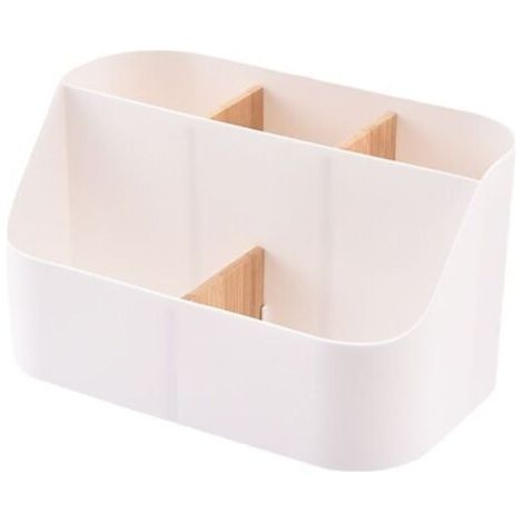 BUNTHAUS Organiseur de bureau, boîte de rangement, fournitures de bureau, pot à crayons avec compartiments en bois, pour bureau, école, maison, blanc