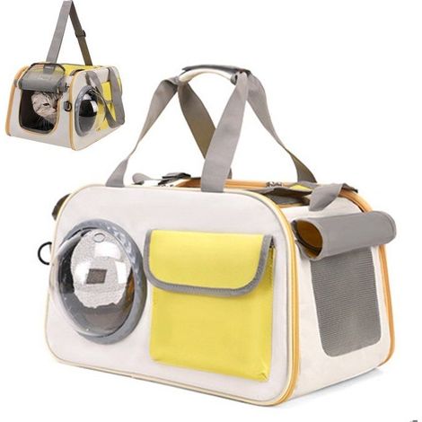 Sac Transport Chat Chien, Respirant et Pliable, avec fenêtre d'observation, Laisse de Sécurité Intérieure,jaune, pour sortie voyage (1/4)