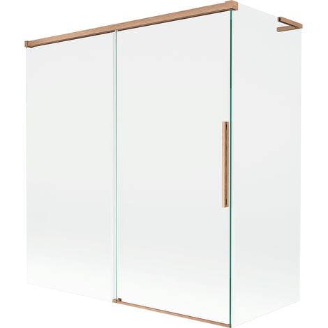 Paravento per vasca Mexen Rox L, 2 ante scorrevoli 150 + 70 x 150 cm, trasparente, rame spazzolato - 8C9L-150-070-65-00