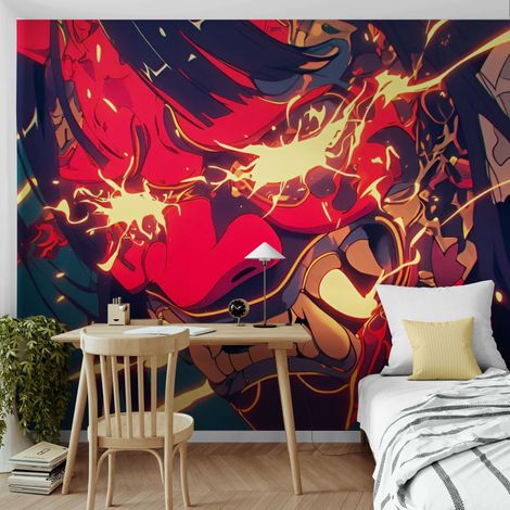Papier Peint Japon - Masque Oni Enflammé - 150 x 250 cm (1/2)