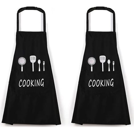 Sollbry Delantal negro de 2 piezas, delantal de cocina profesional para hombre, impermeable, con bolsillos, para cocinar, restaurante, trabajar, barbacoa, jardinería, manualidades, hornear, negro. (1/5)