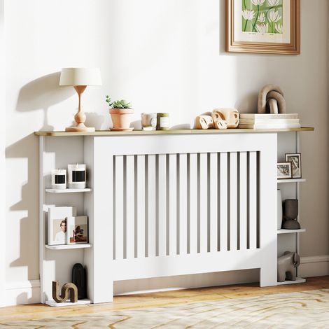 Cubre Radiadores con Estantes Cubreradiador de MDF Diseño Moderno de Listones para Salón Dormitorio 152x19x83 cm Blanco (1/5)