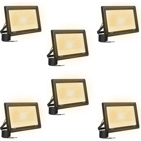 6 Pièces 200W Projecteur Led Extérieur, Spot Led Exterieur 20000LM 3000K Blanche Chaude IP66 ImperméAble Projecteur Exterieur Pour Jardin Garage Patio Grange Cour (1/5)
