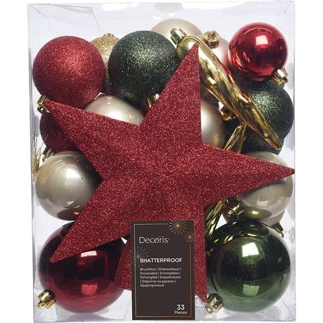 Ensemble de décorations pour sapin de Noël, mélange de boules avec étoile, 33 pièces, 5-8 cm (1/2)