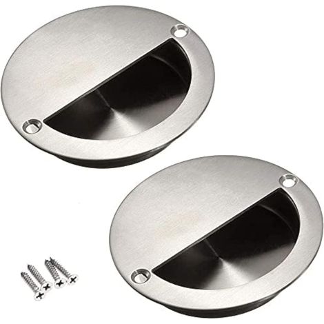 Deux poignées de porte coulissantes dissimulées et encastrées poignées de porte encastrées en acier inoxydable avec vis (90 mm de diamètre). (1/5)