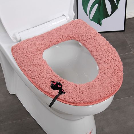 Lot de 2 coussins de siège de toilette universels imperméables avec boucle de suspension, doux, chauds et lavables, rose (1/3)