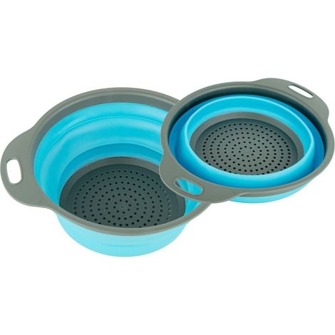Set 2 passoires pliables en silicone  ø 20 et 24 cm polyvalentes bleu ou vert  Couleur: Bleu