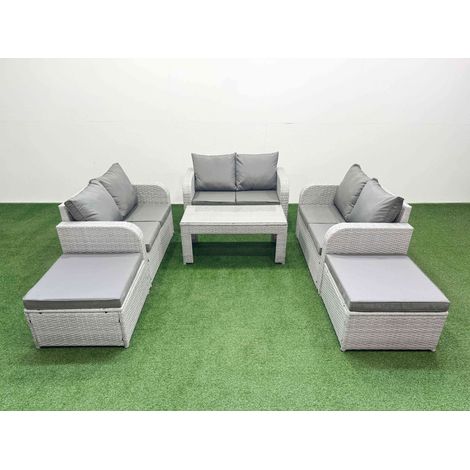 Fimous 8 Seater PE Wicker Rattan Furniture Sofa Sets with Oblong Coffee Table 2 Seater Love Sofa 2 Big Footstool Light Grey (1/4)