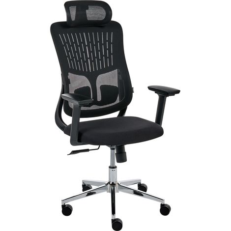 Silla de oficina multifuncional tapicería de malla reposabrazos y reposacabezas ajustables ajuste de la altura del asiento base giratoria inclinación del respaldo negro Partner