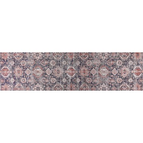 Alfombra de algodón azul rojo 80 x 300 cm patrón oriental boho recibidor Kurin (1/5)