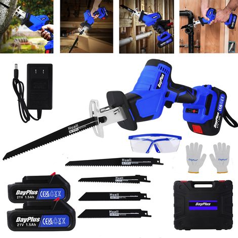 Variables Scie à mouvement alternatif sans fil pour outils électriques, scie sans fil électrique avec batterie 2x1.5ah pour l'élagage d'arbres en bois métallique, scie DIY portable intérieure et extér