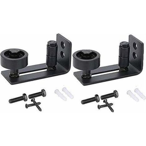 Guide de porte coulissante robuste pour porte de grange, butée 8 en 1 en acier au carbone noir design de fond encastré, panneau de sol et de porte, rouleau réglable, système de fixation murale (1/5)