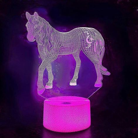 Veilleuse Cheval, Lampe de nuit illusion 3D, 16 couleurs changeantes, avec télécommande, Décoration de chambre, Cadeau d'anniversaire pour les amoureux des chevaux