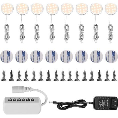 Lampe Sous Meuble LED Eclairage Sous Placard Vitrine Spot Encastrable 16W pour Placard Meuble Cabinet Cuisine Blanc Chaud 3000K (Lot de 8) [Classe énergétique A++]