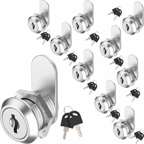 Cam Lock - 16mm Cylindre - Pour Tiroir Armoire Boîte Aux Lettres - Lot de 10 avec 20 Clés (1/5)