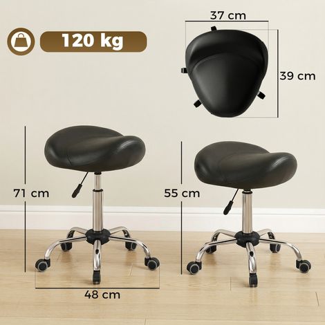 Tabouret de salon avec assise en selle, hauteur réglable, similicuir, 48 x 48 x 54-69 cm, noir (1/5)