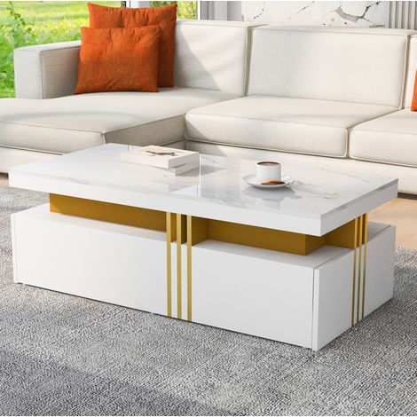 Mesa centro con 2 cajones efecto mármol 100 cm OKMYHOME (1/5)